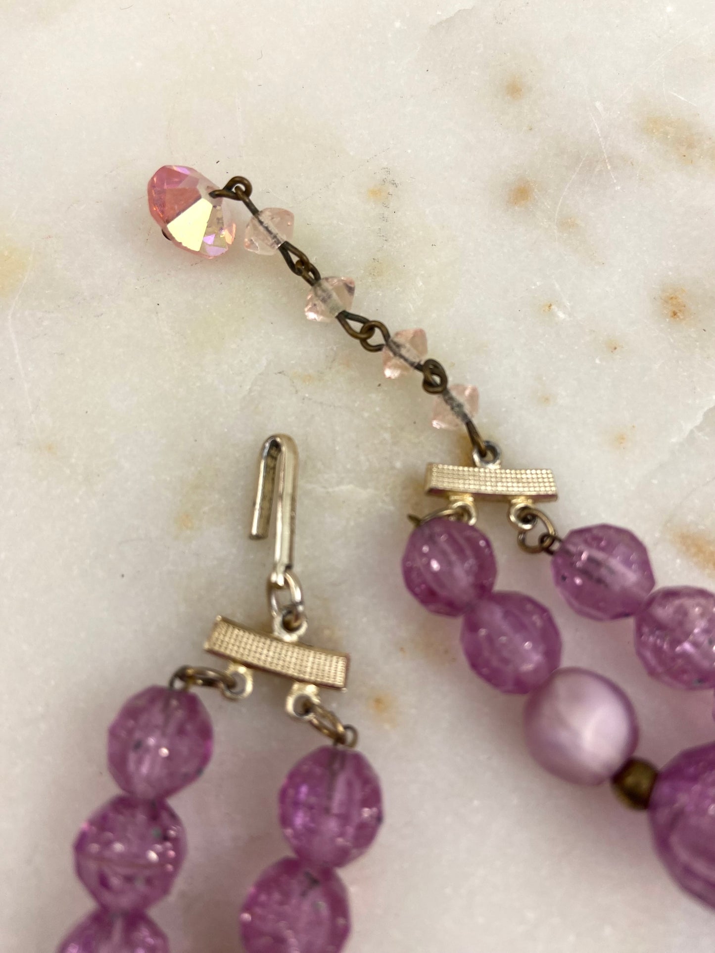 16” - 18” Double Strand Pink Beaded Necklace with Hook Clasp