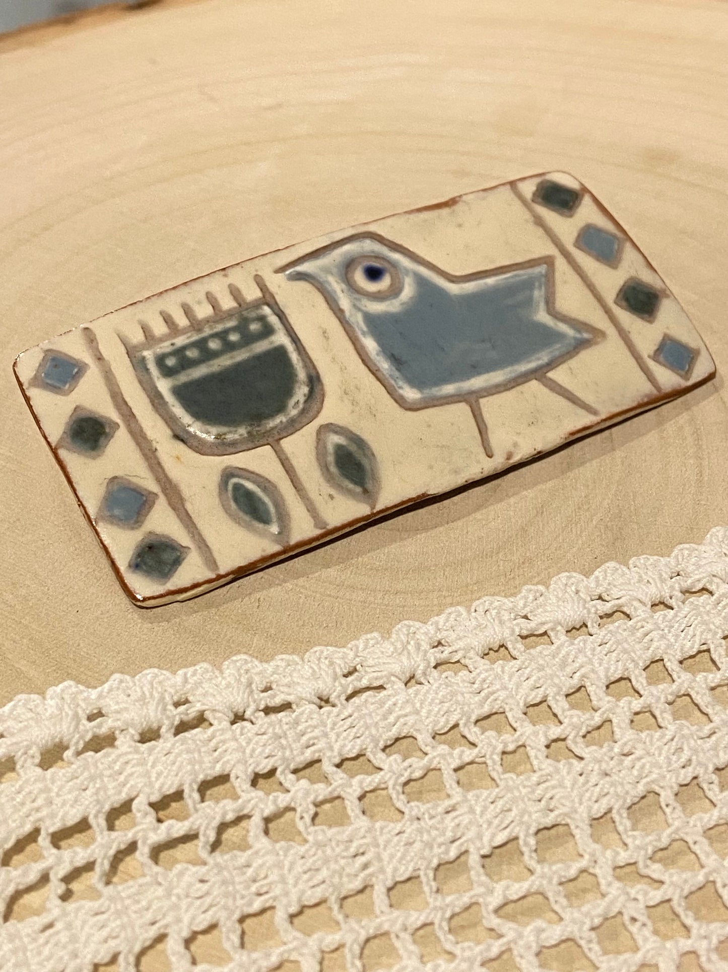 Hand Painted Clay Bluebird Brooch by Karen og Aase of Denmark