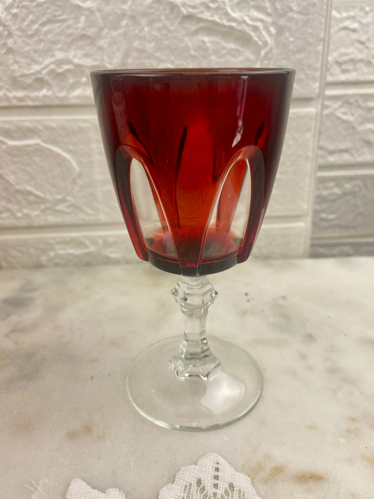 Ruby Red Cut-to-Clear ‘Gothic Arches’ Crystal Goblet by Cristal d'Arques-Durand |