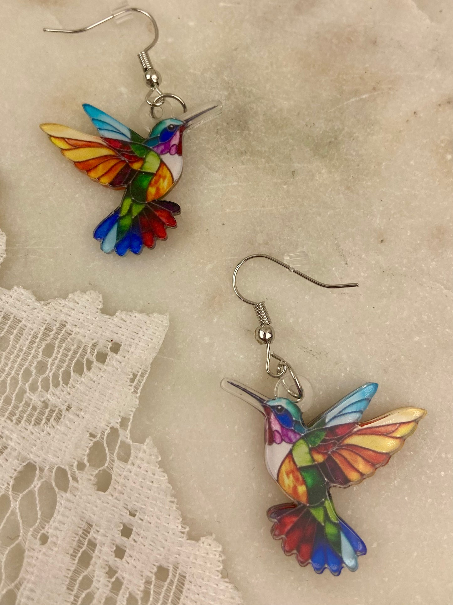 Colourful Plastic Hummingbird Dangle Earrings [Hooks]