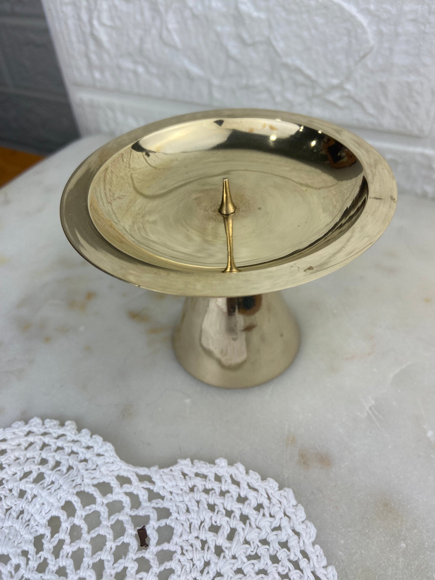 Polished Brass Spiked Candlestick Holder