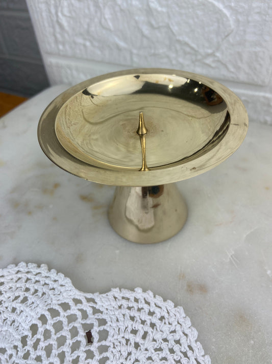 Polished Brass Spiked Candlestick Holder