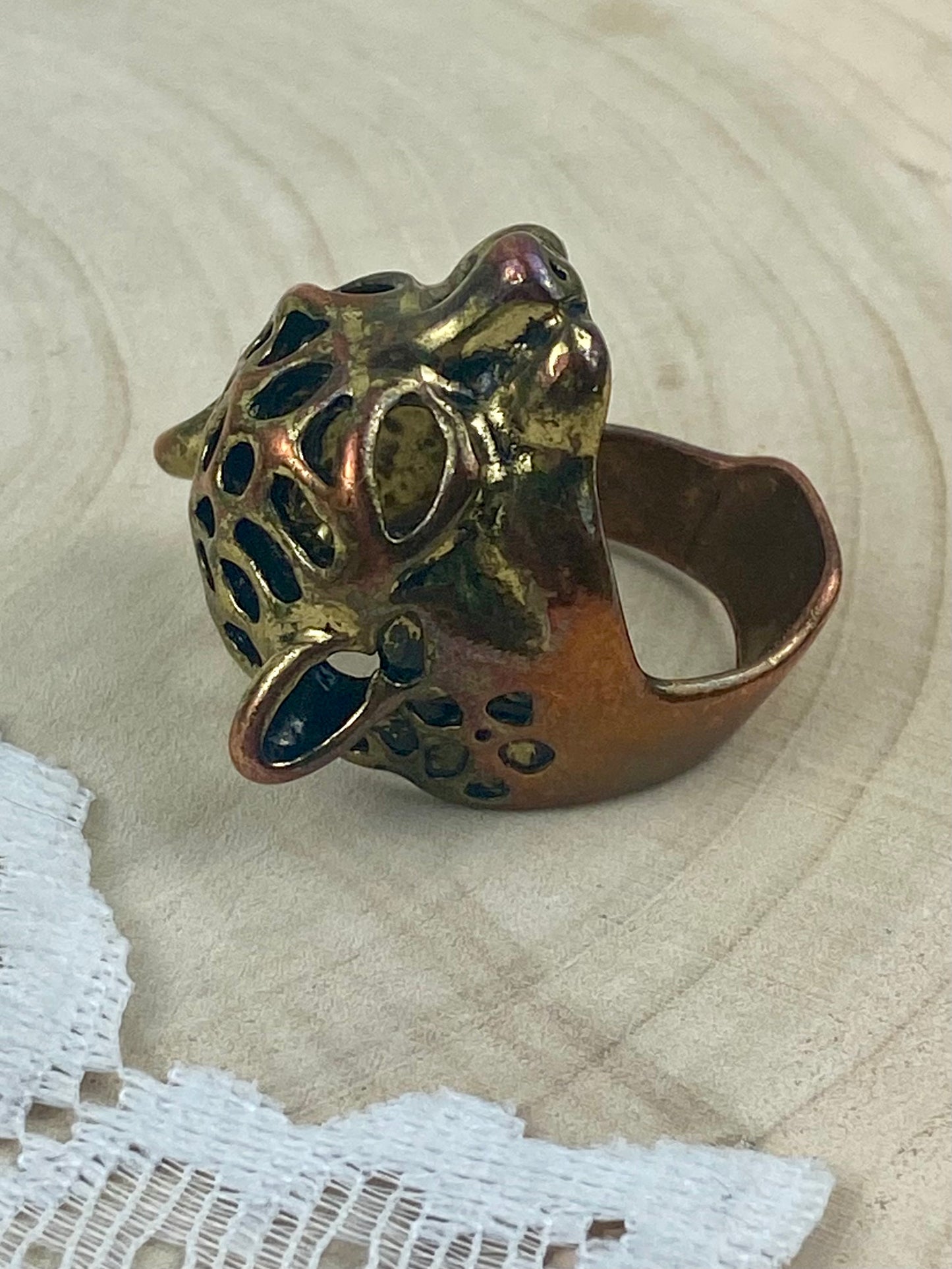 Brass Panther Head Ring [Size 8]