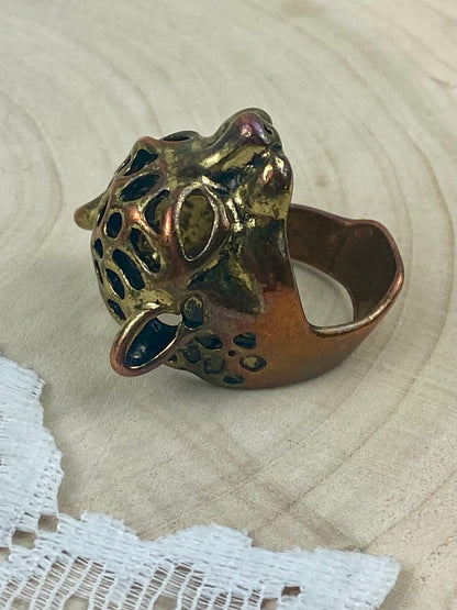 Brass Panther Head Ring [Size 8]