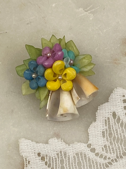 Hand Painted Ceramic Floral Bouquet Brooch