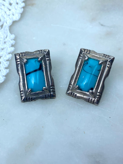 Faux Turquoise Metal Earrings [Posts]