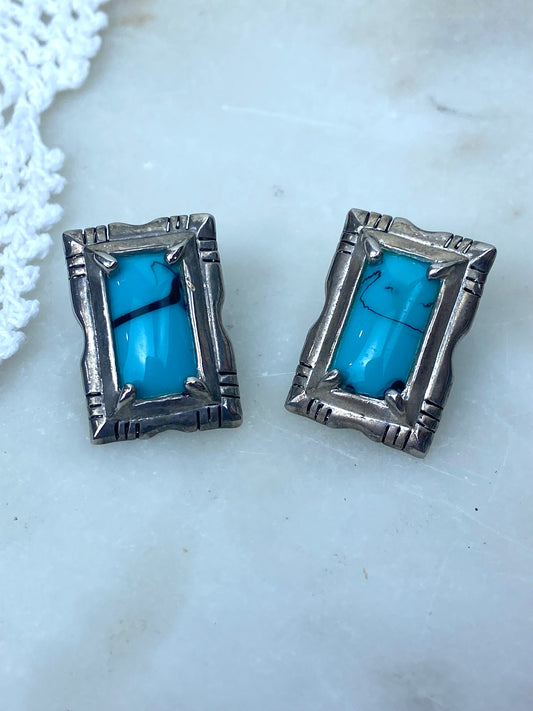 Faux Turquoise Metal Earrings [Posts]