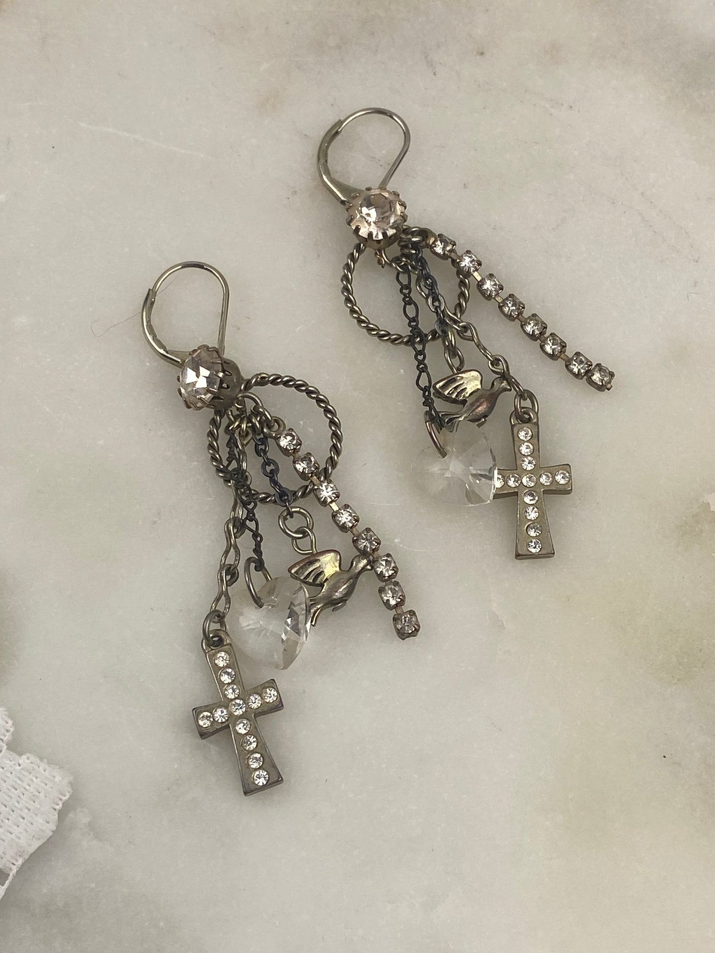Betsey Johnson Cross and Charm Chain Dangle Earrings [Lever Backs]