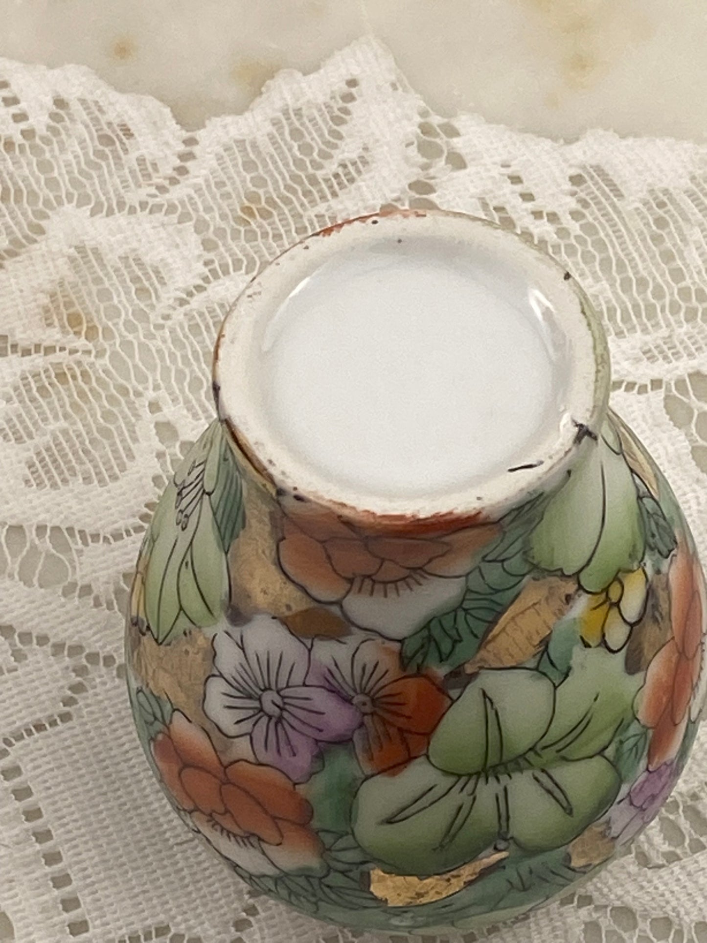 Chinese Green & Gold Floral Mini Bud Vase