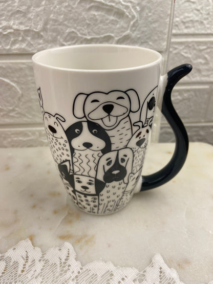 Black and White Ceramic Dog Mig with Tail-Shaped Handle