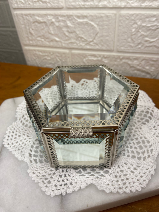 Hexagonal Bevelled Glass Jewelry Box