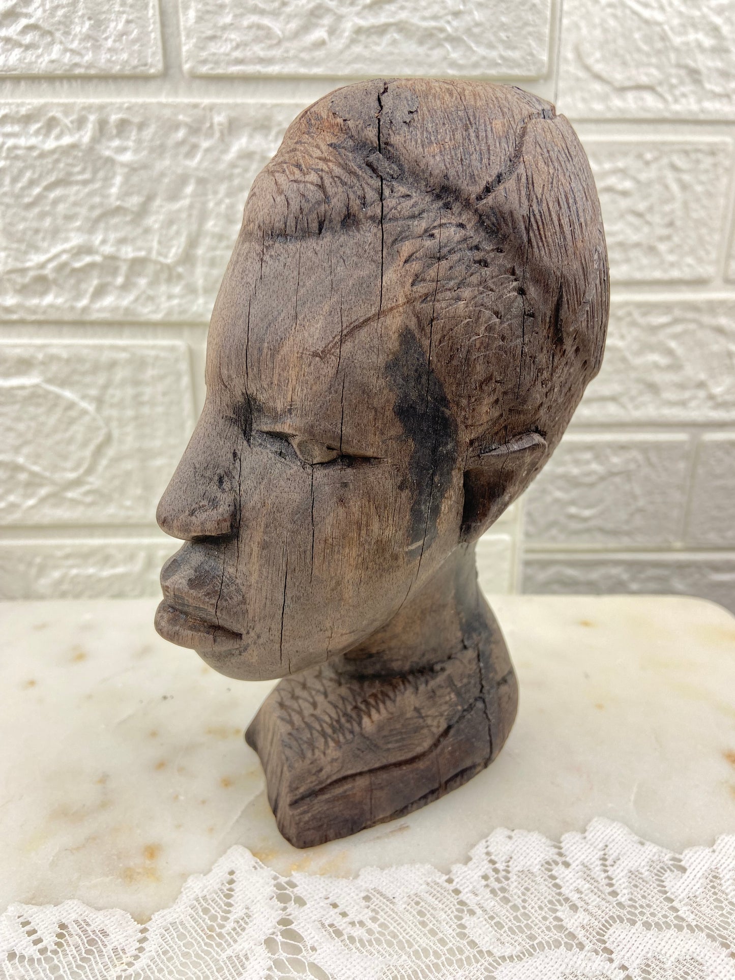 Hand Carved Raw Wooden Head