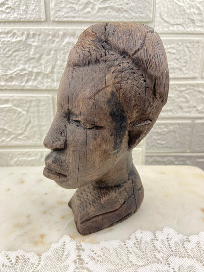 Hand Carved Raw Wooden Head