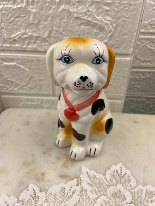 Hand Painted Ceramic Dog Coin Bank