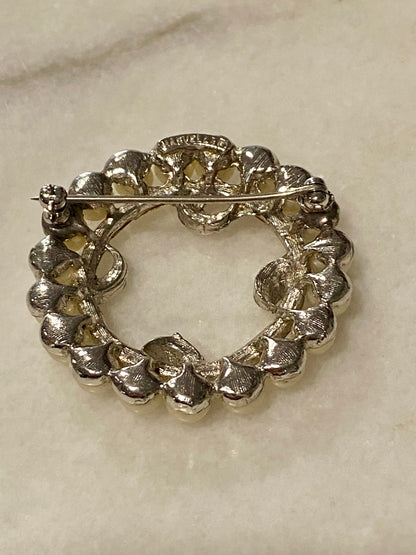 Faux Pearl Wreath Brooch with Rhinestones by Marvella