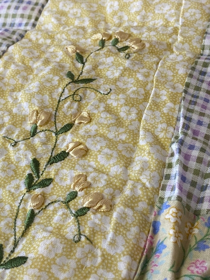 Pair of Quilted Pillow Shams with Ribbon Embroidery