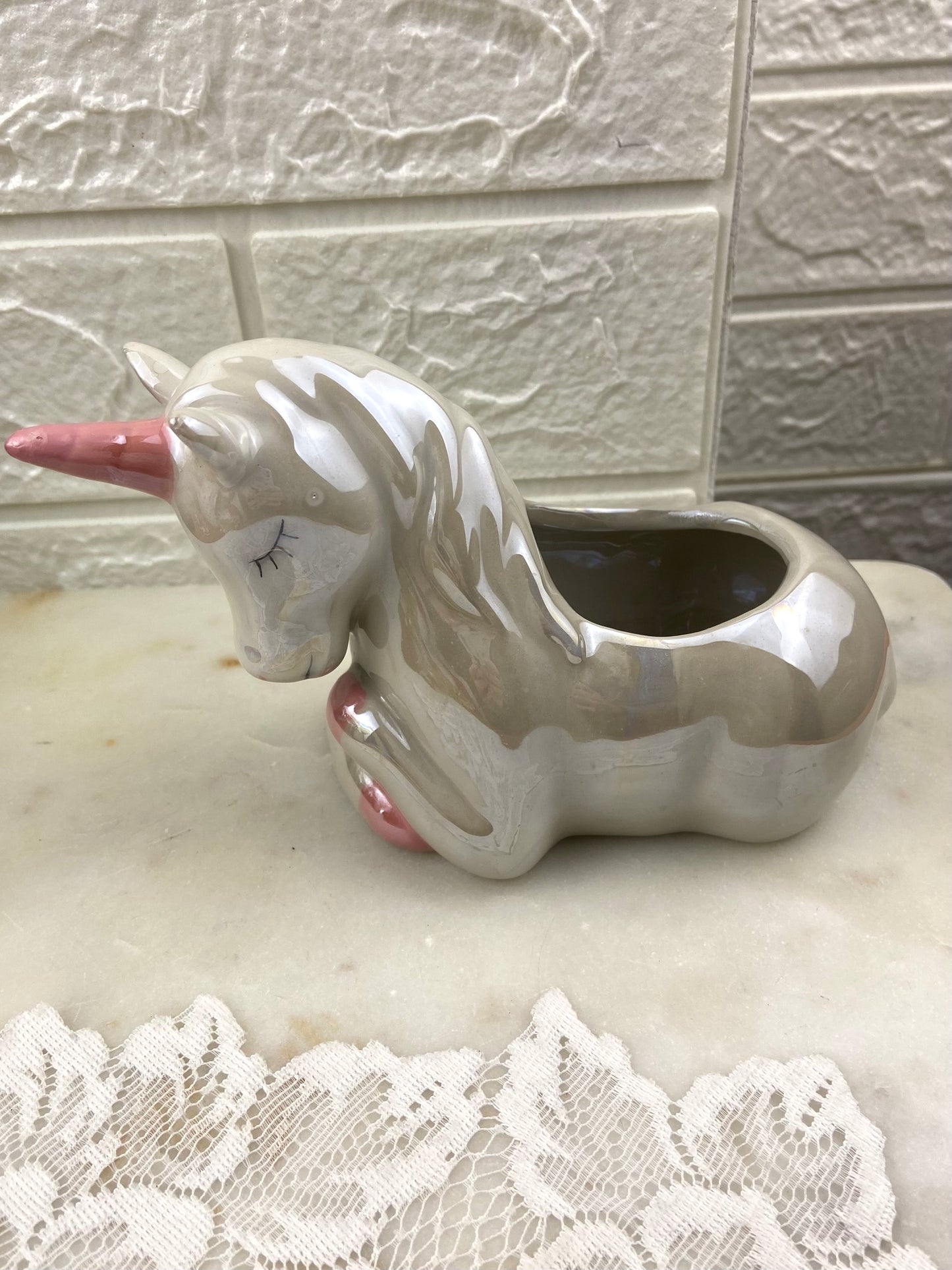 Cute Ceramic Unicorn Planter | Opalescent Glaze