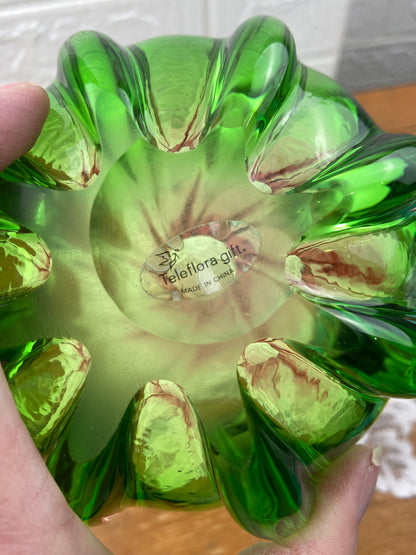 Tulip-Shaped Green and Cranberry Coloured Vase with Ruffled Rim by Teleflora | Glass