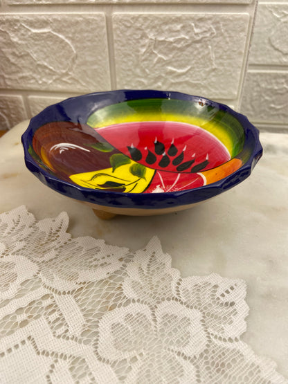 Glossy Hand Painted Pottery Bowl with 3 x Little Feet