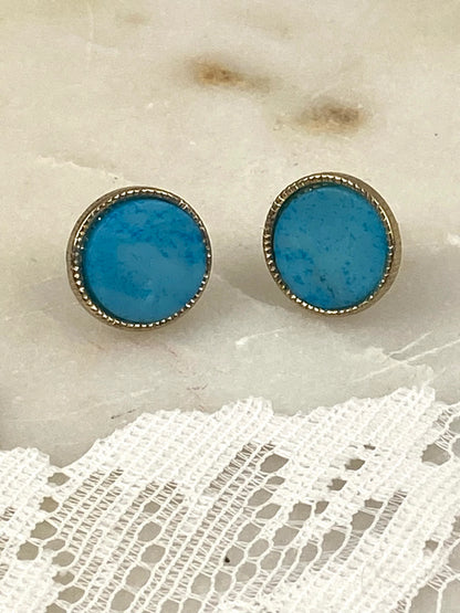 Round Blue Stone Earrings for Pierced Ears [Posts]