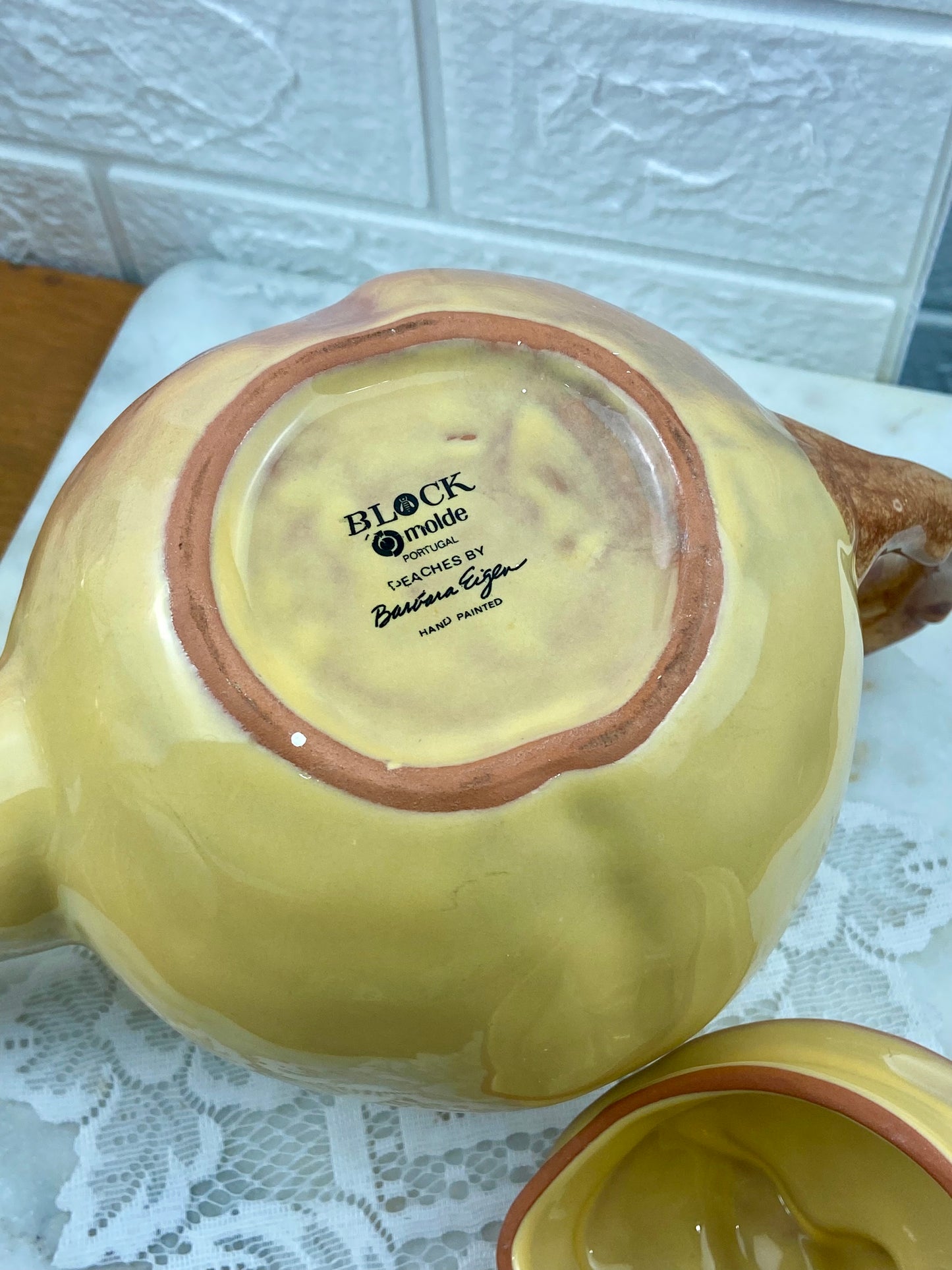 Hand Painted Block Molde Peach Teapot by Barbara Eigen