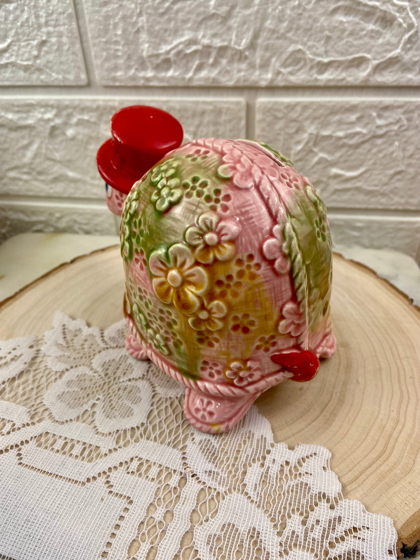 Pink and Green Ceramic Snail Coin Bank