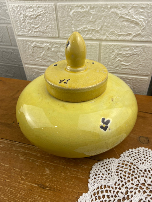 Vintage Clay Cookie Jar | Yellow Glaze