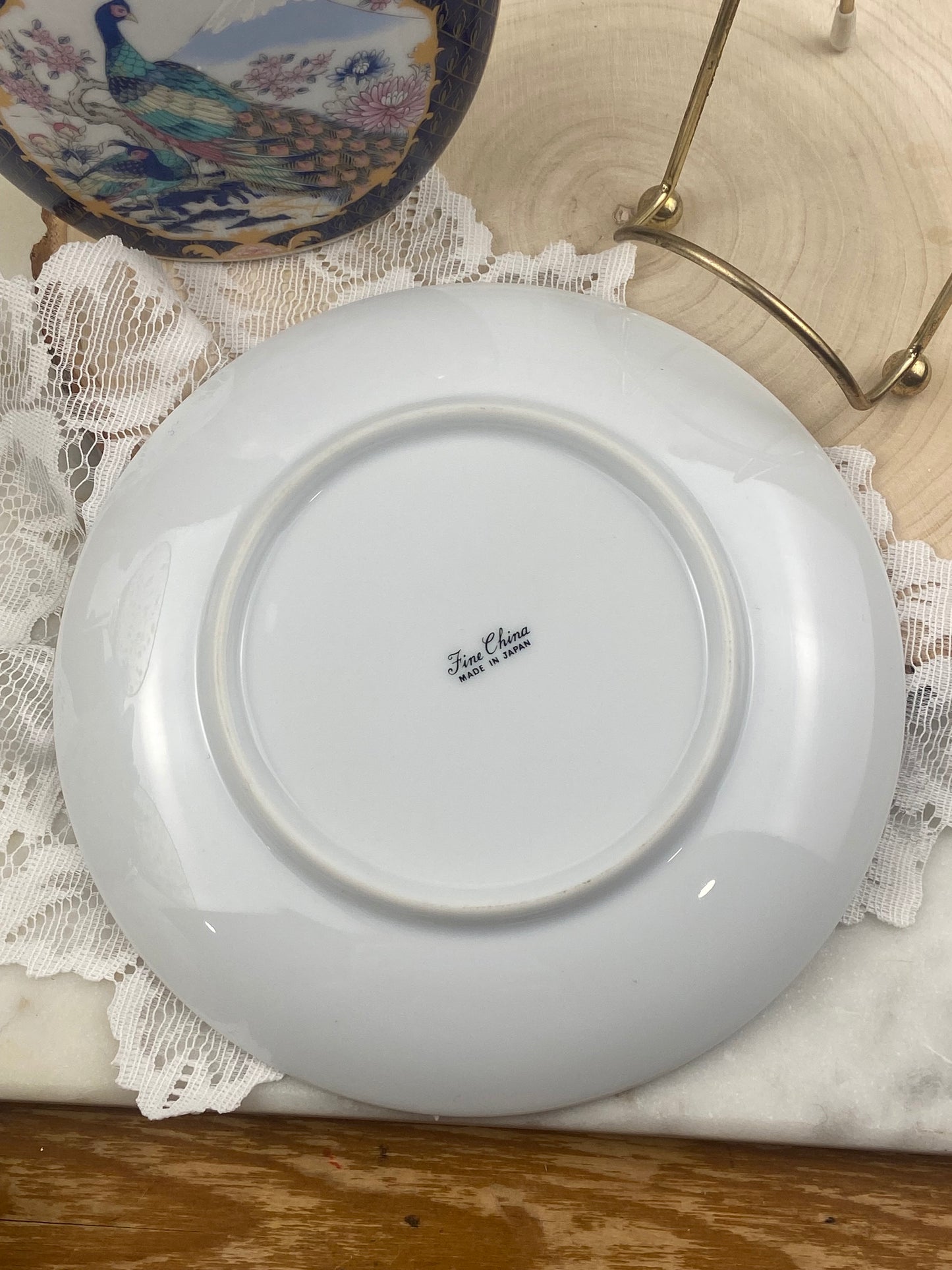 Small Ceramic Plate with Peacock / Lyrebird and Mountain Design