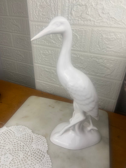 White Ceramic Heron; Moulded Pottery