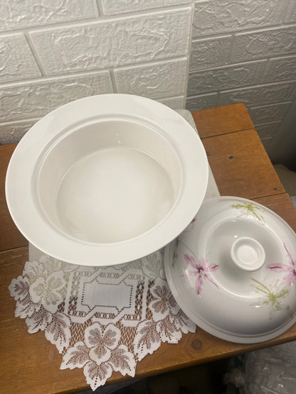 Ceramic Lidded Serving Dish by Life at Home | Pink Floral Pattern