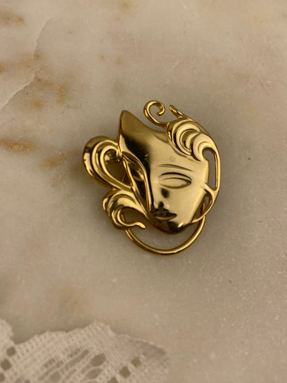 Gold-Tone Metal Scarf Clip | Theatre Mask