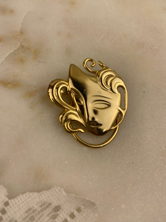 Gold-Tone Metal Scarf Clip | Theatre Mask
