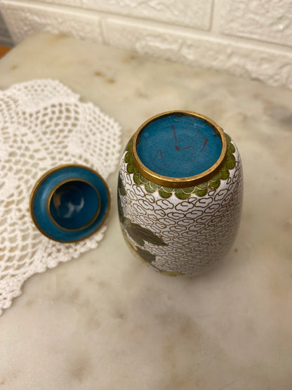 Small Brass and Enamel Cloisonné Ginger Jar with Lid