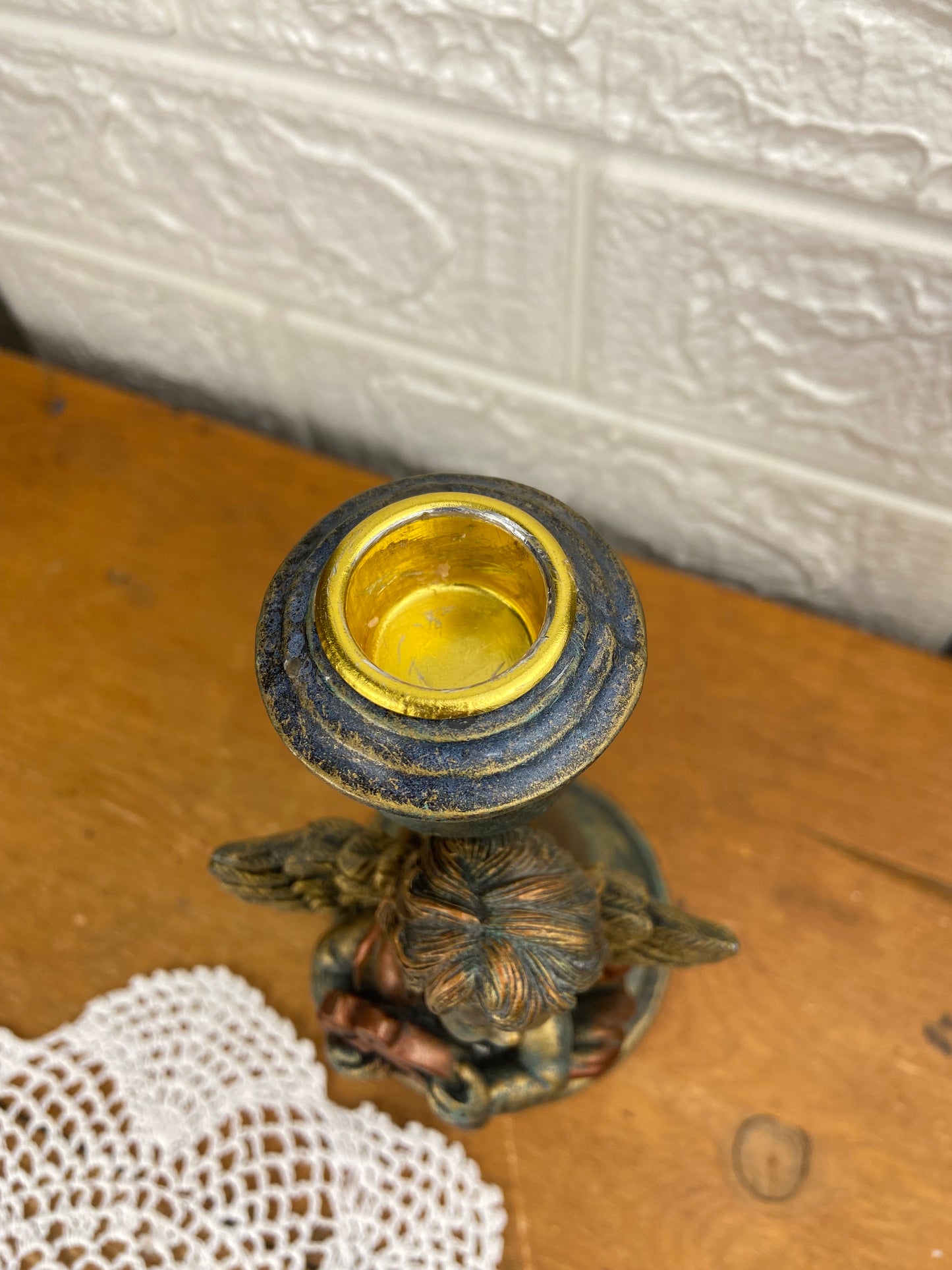 Cherub Playing Harp Candlestick Holder