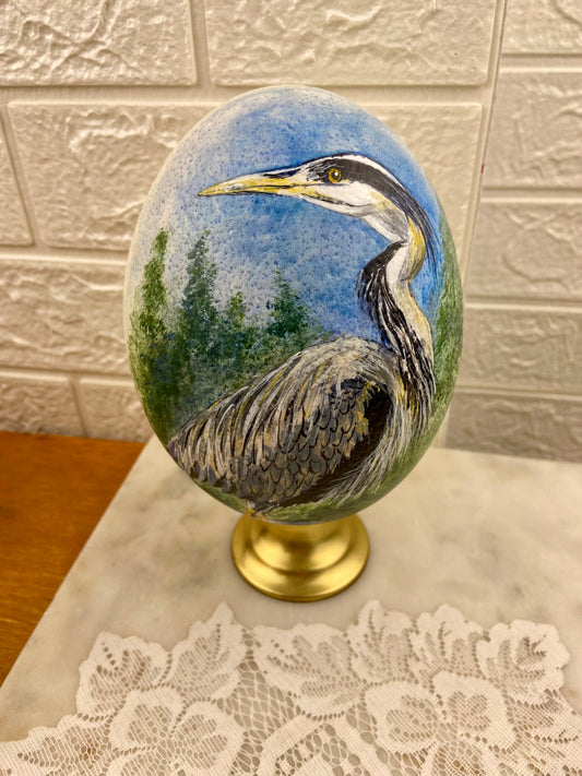 Original Heron Painting on Ostrich Egg