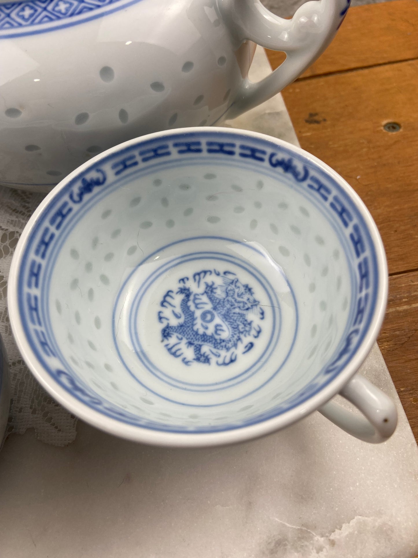 Chinese Teapot Set with 5 Teacups and Saucers