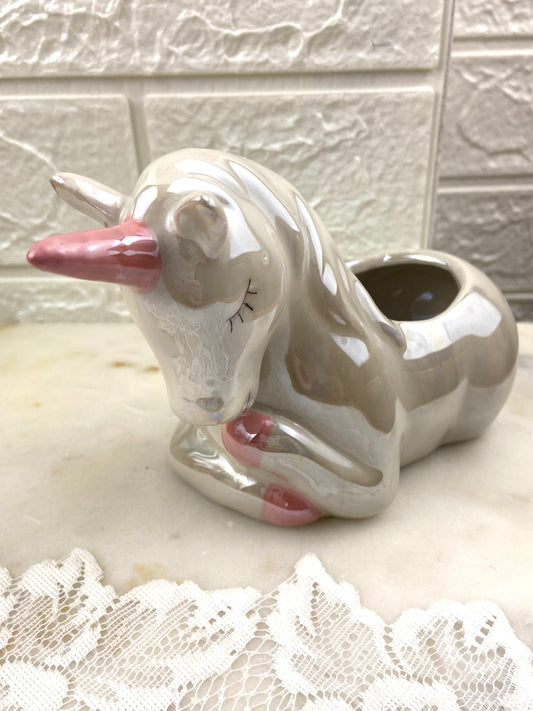 Cute Ceramic Unicorn Planter | Opalescent Glaze