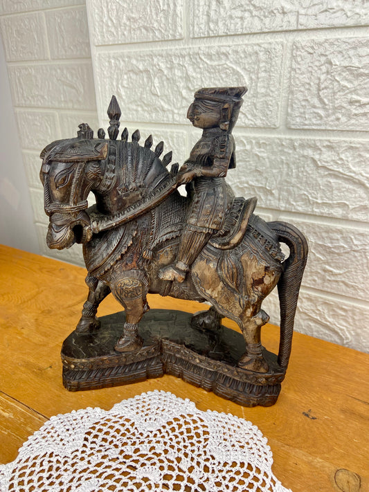 Carved Wooden Sculpture | Asiatic Warrior on War Horse
