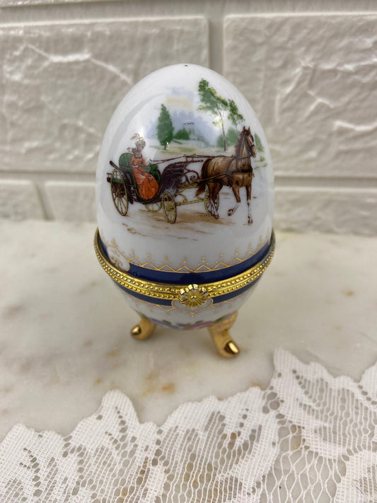 Footed Porcelain Egg-Shaped Trinket Box