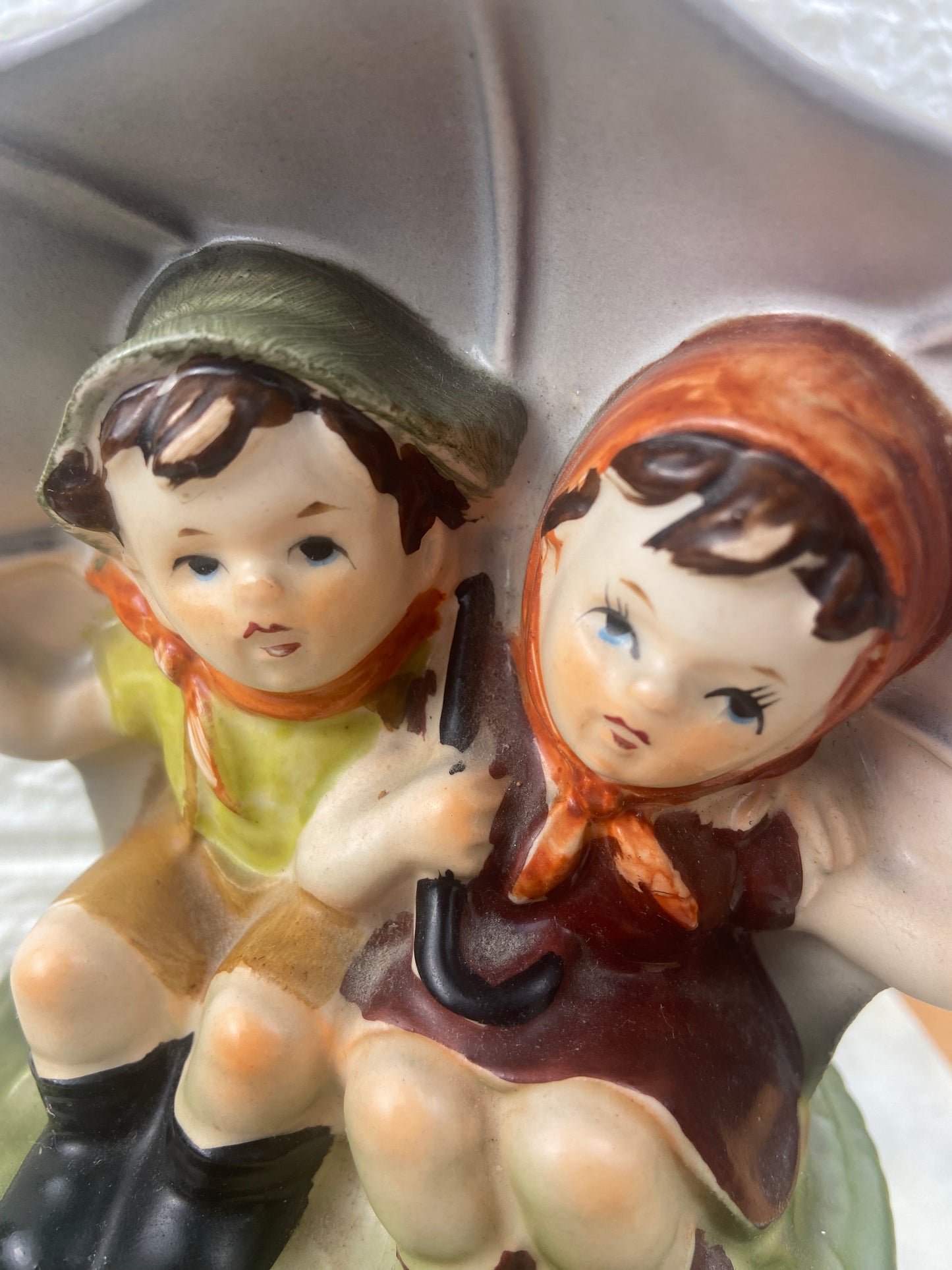 Porcelain Rotating Music Box | Children Sitting Under Umbrella