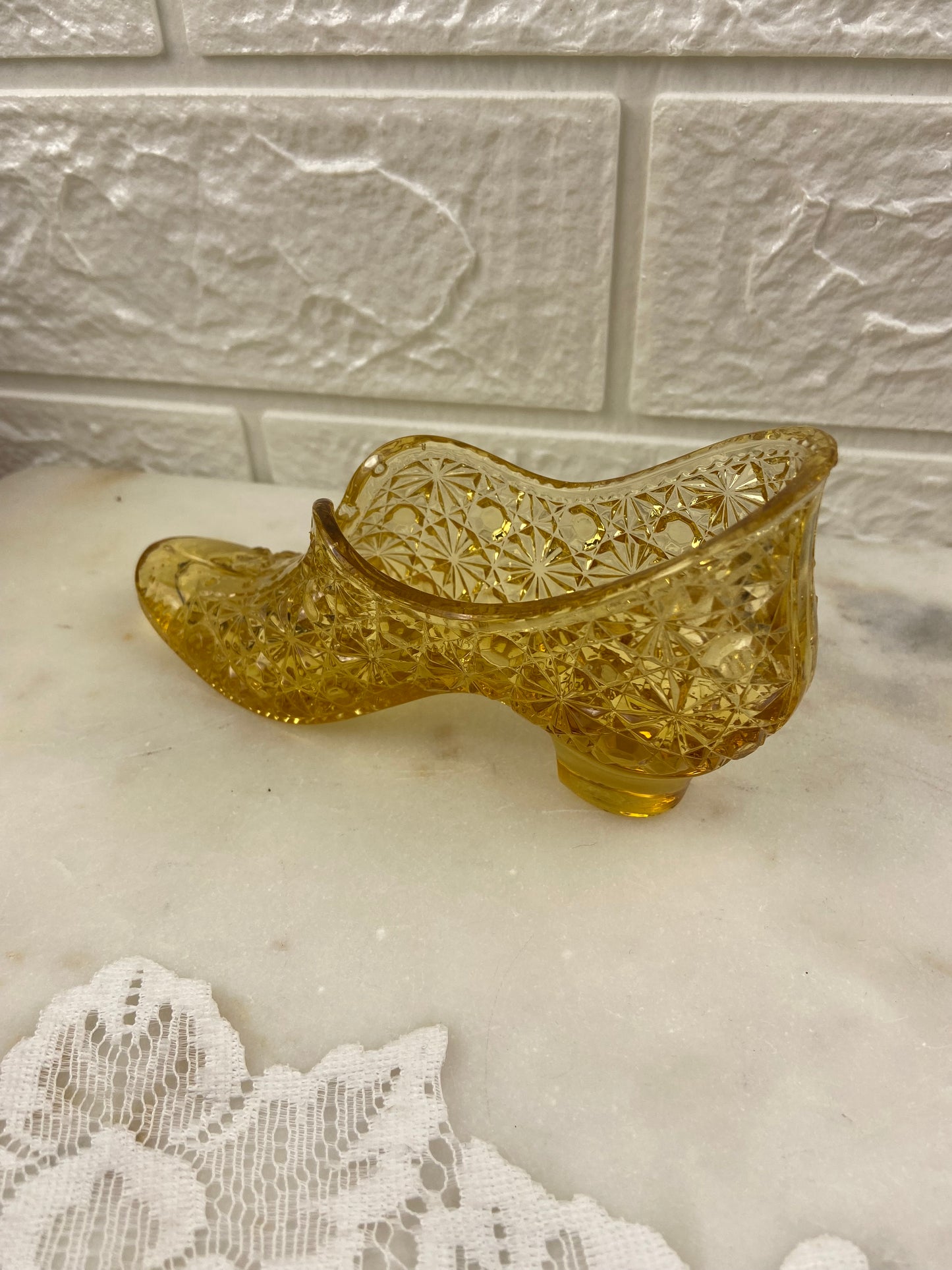 Victorian Era Amber Glass Slipper by George Duncan & Sons | Antique EAPG