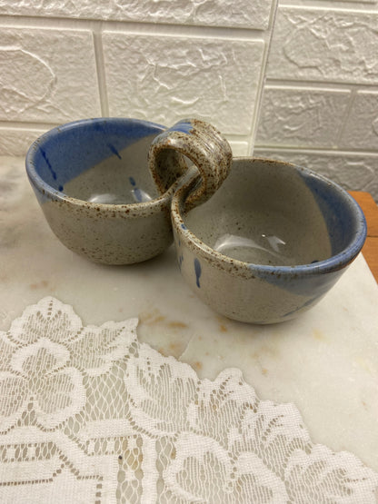 Handmade Speckled Double Condiment Dish with Loop Handle | Studio Pottery