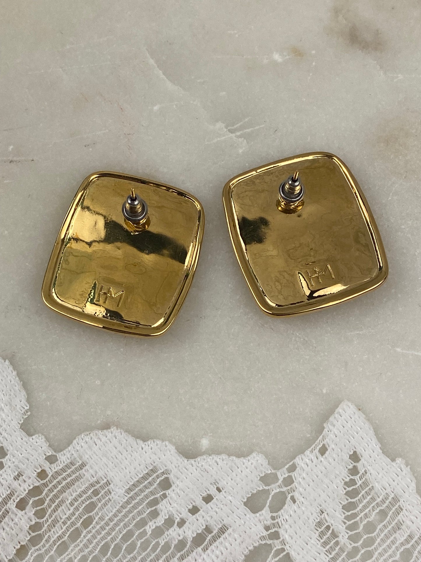 Large Rectangular Gold-Plated Brass Earrings by Heavenly Mayhem [Posts]