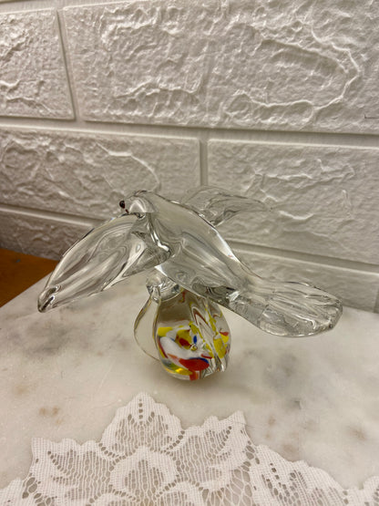 Handmade Glass Bird Figurine or Paperweight with Red & Yellow Swirls