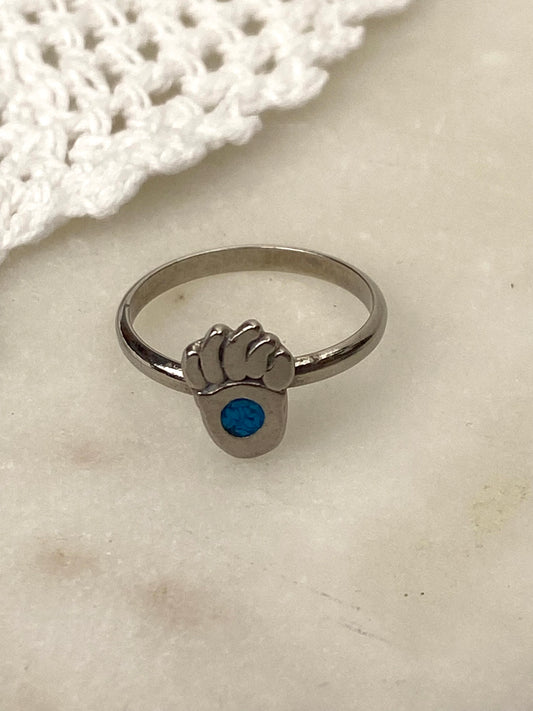 Small Metal Bear Foot Ring with Blue Stone