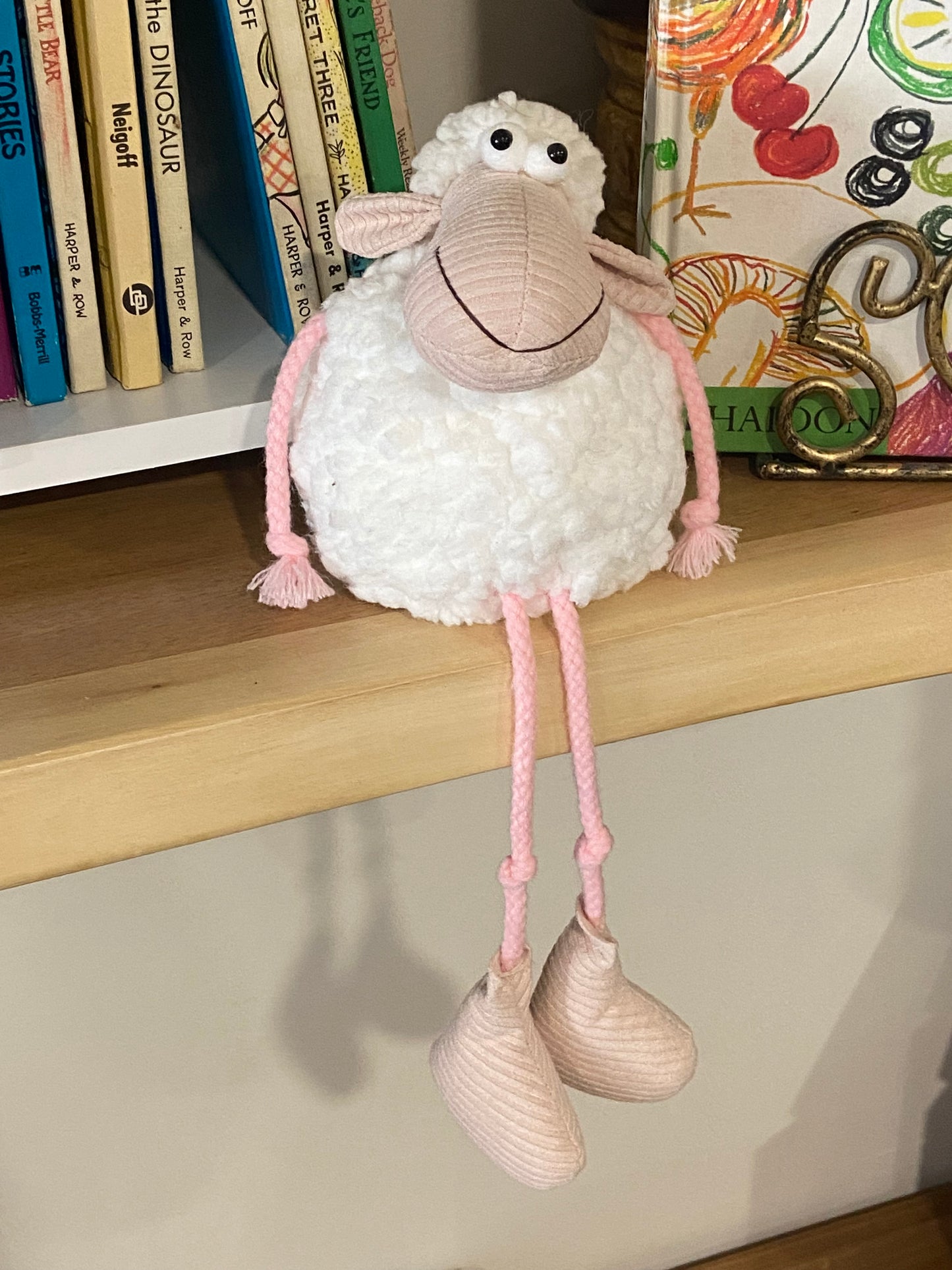 Woolly Sheep Shelf Sitter with Dangly Legs and Corduroy Snout