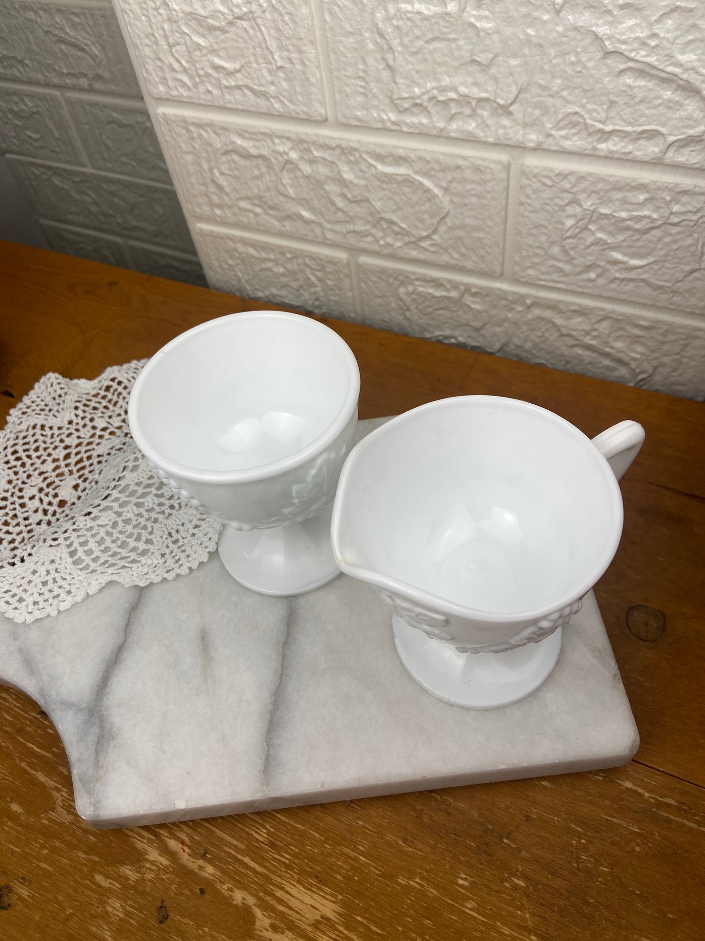 Milk Glass Open Sugar Bowl and Creamer
