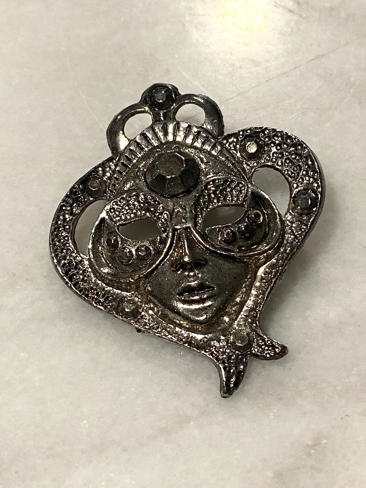 Silver-Tone Carnival Mask Brooch
