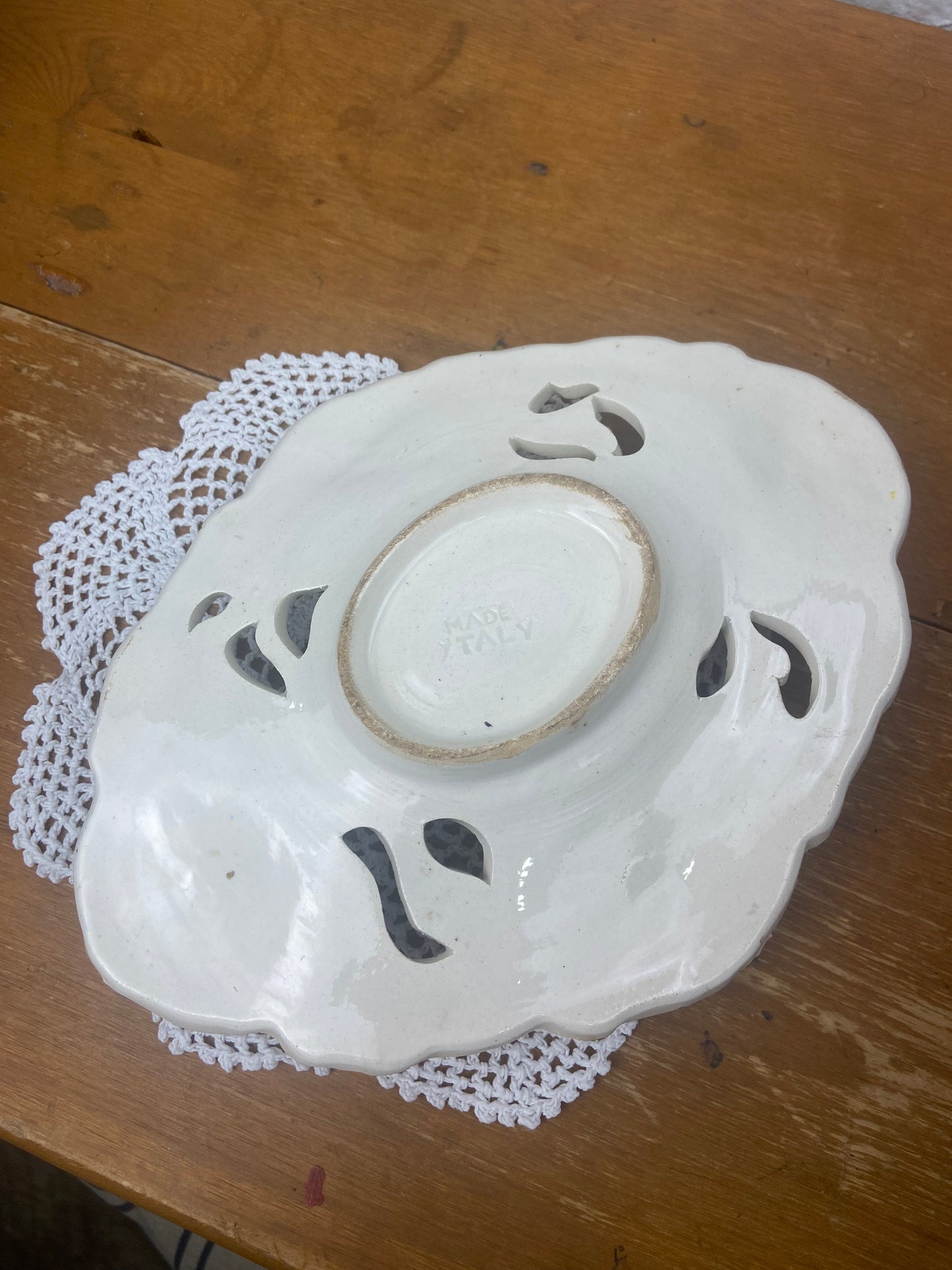 Hand Painted Ceramic Trinket Bowl with 3D Flowers and Cutouts