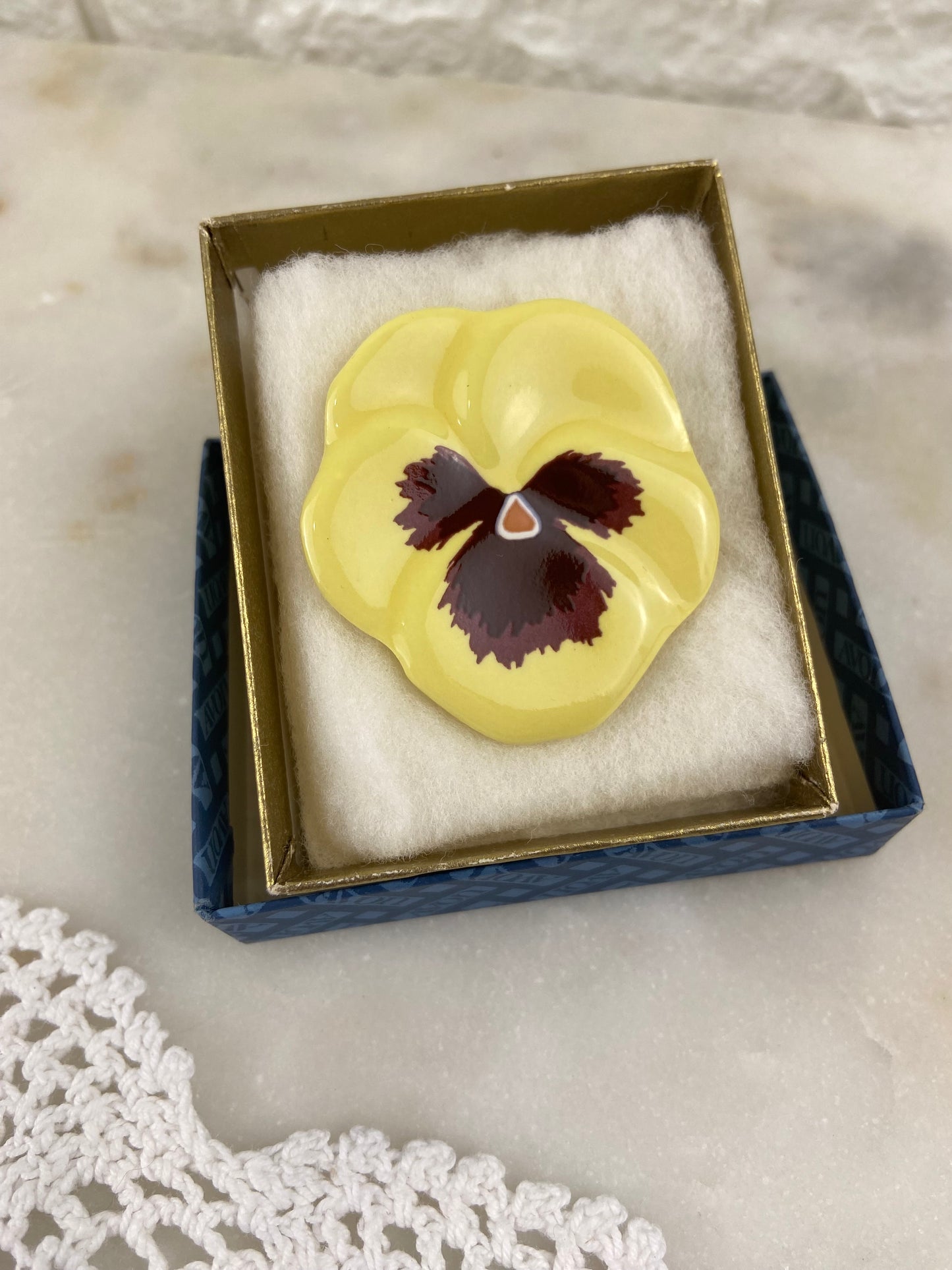Vintage Avon | Yellow Porcelain Pansy Brooch
